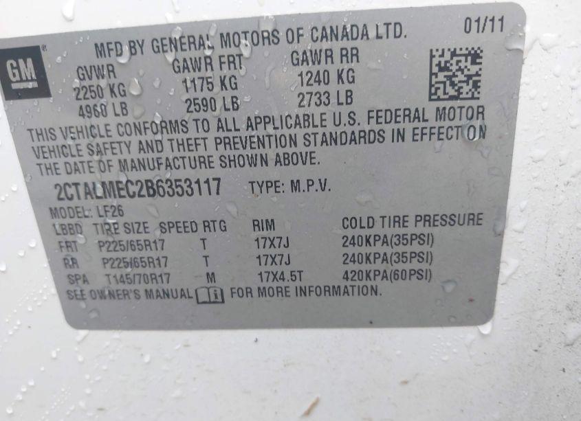 Photo 9 of 2011 Gmc Terrain SLE-1 (VIN 2CTALMEC2B6353117)