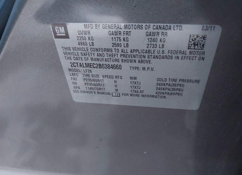 Photo 9 of 2011 Gmc Terrain SLE-1 (VIN 2CTALMEC2B6384660)