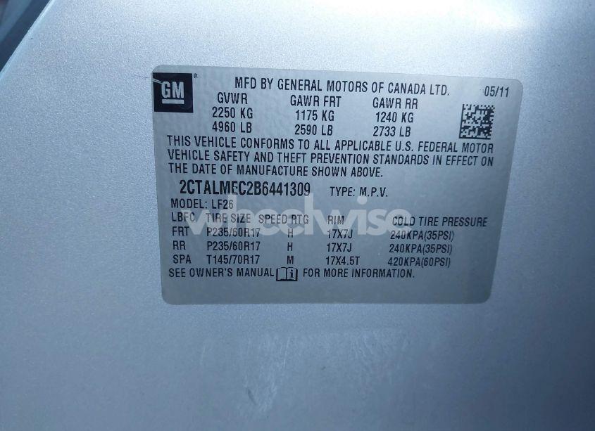 Photo 9 of 2011 Gmc Terrain SLE-1 (VIN 2CTALMEC2B6441309)