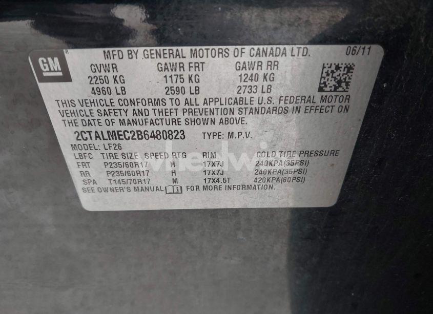 Photo 9 of 2011 Gmc Terrain SLE-1 (VIN 2CTALMEC2B6480823)