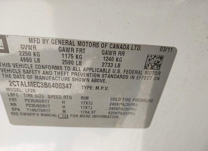 Photo 9 of 2011 Gmc Terrain SLE-1 (VIN 2CTALMEC3B6400347)