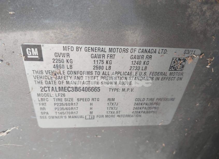 Photo 9 of 2011 Gmc Terrain SLE-1 (VIN 2CTALMEC3B6406665)