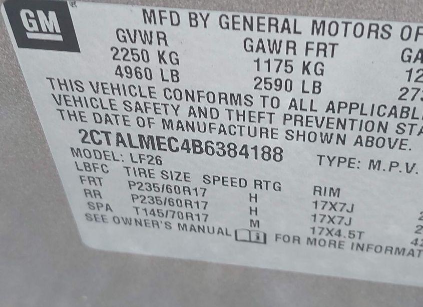 Photo 9 of 2011 Gmc Terrain SLE-1 (VIN 2CTALMEC4B6384188)