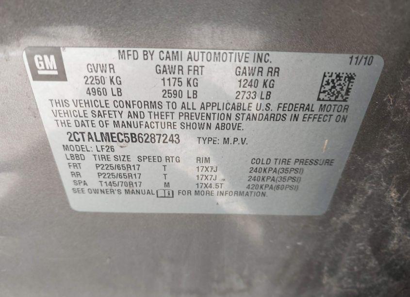Photo 9 of 2011 Gmc Terrain SLE-1 (VIN 2CTALMEC5B6287243)