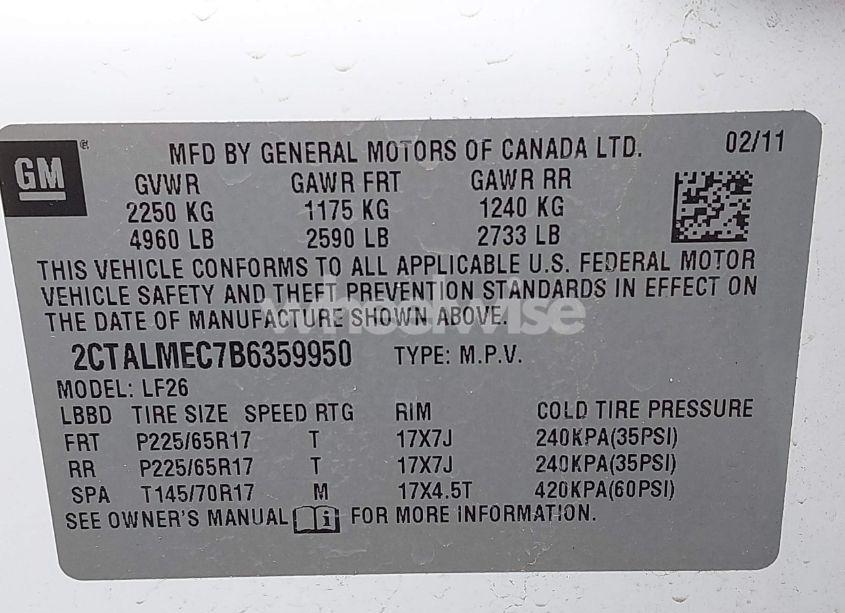 Photo 9 of 2011 Gmc Terrain SLE-1 (VIN 2CTALMEC7B6359950)