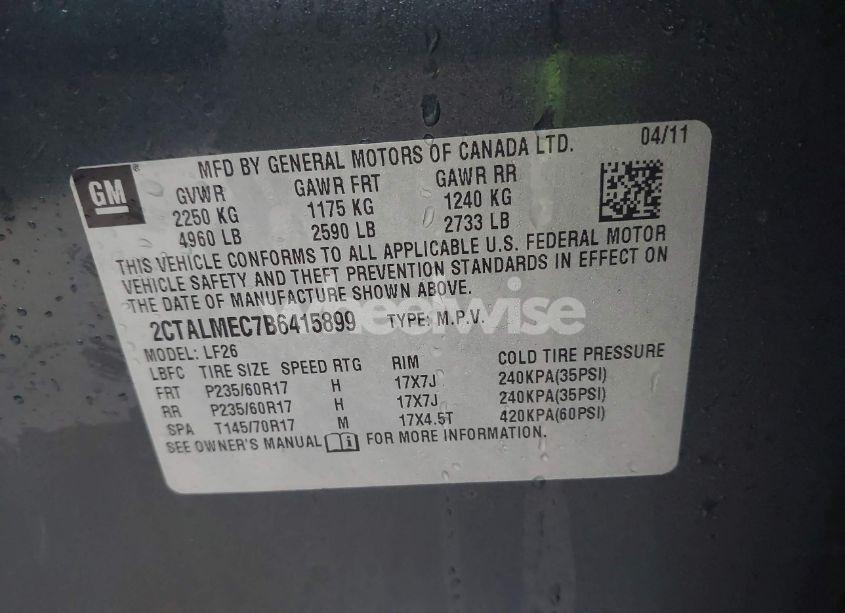 Photo 9 of 2011 Gmc Terrain SLE-1 (VIN 2CTALMEC7B6415899)