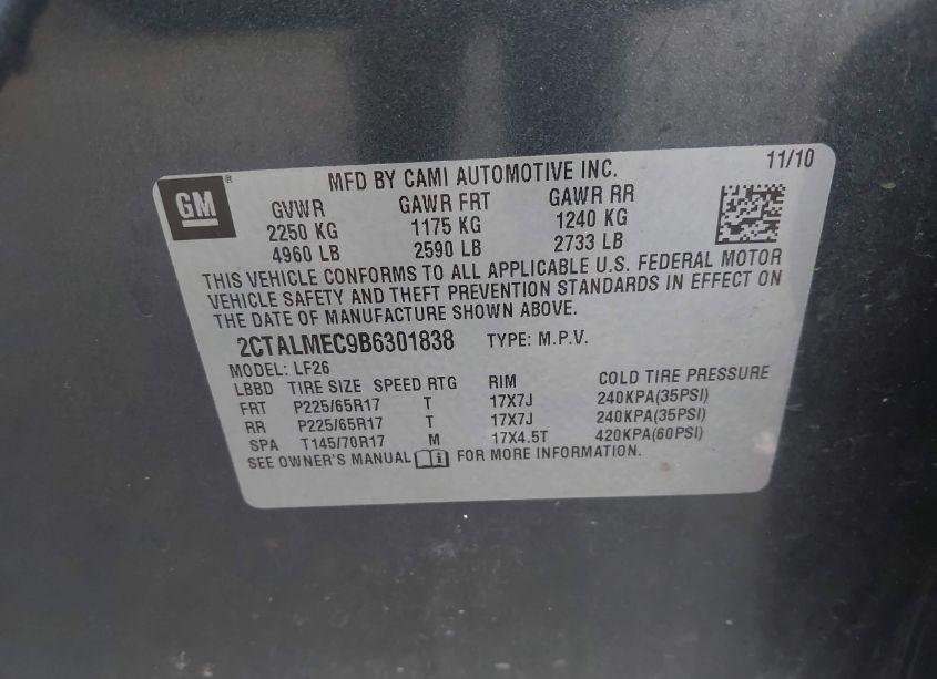 Photo 9 of 2011 Gmc Terrain SLE-1 (VIN 2CTALMEC9B6301838)