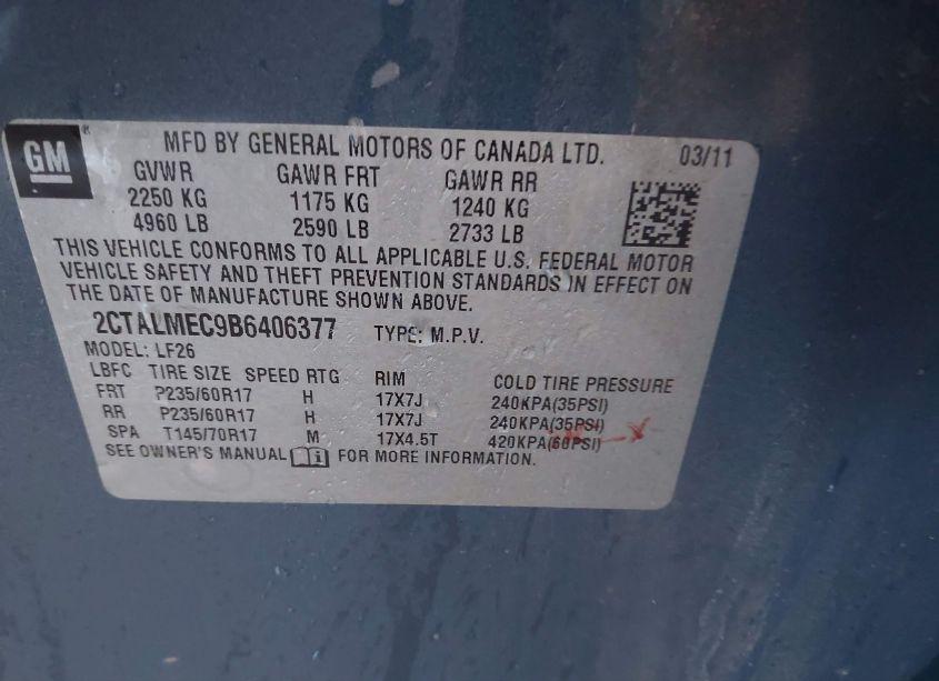 Photo 9 of 2011 Gmc Terrain SLE-1 (VIN 2CTALMEC9B6406377)