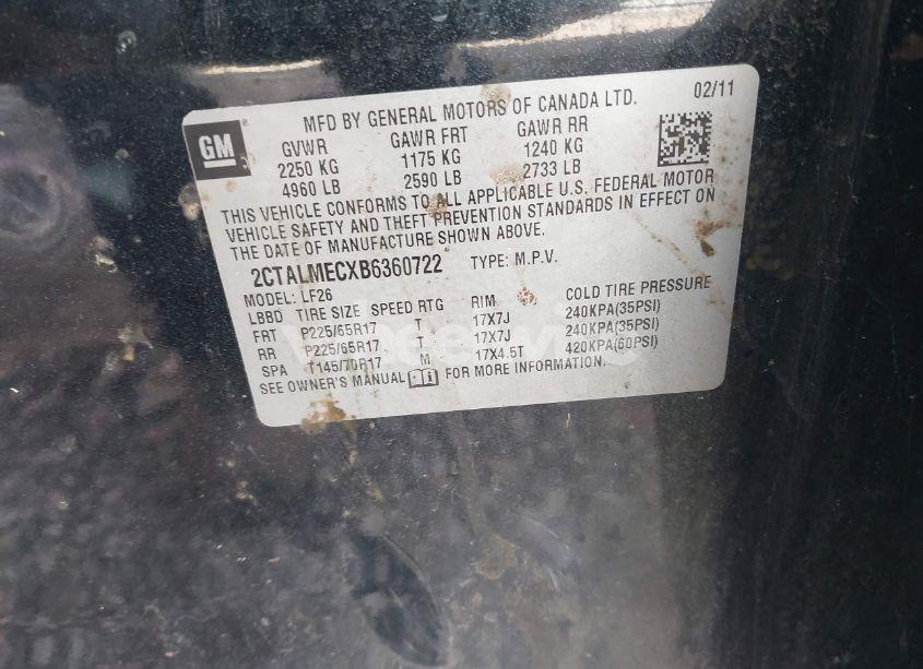 Photo 9 of 2011 Gmc Terrain SLE-1 (VIN 2CTALMECXB6360722)