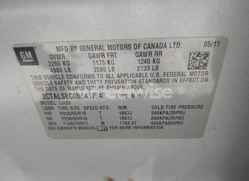 Photo 9 of 2011 Gmc Terrain SLE-2 (VIN 2CTALSEC0B6437540)