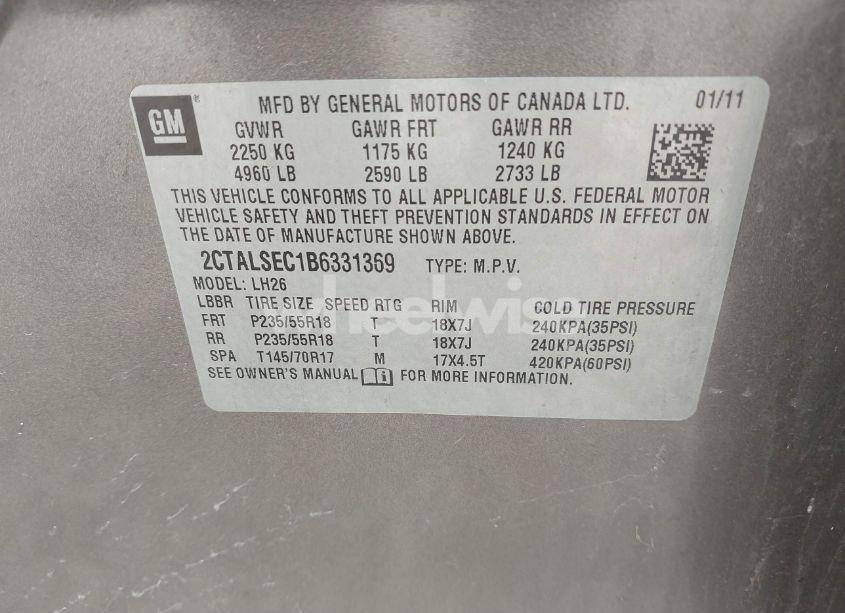 Photo 9 of 2011 Gmc Terrain SLE-2 (VIN 2CTALSEC1B6331369)