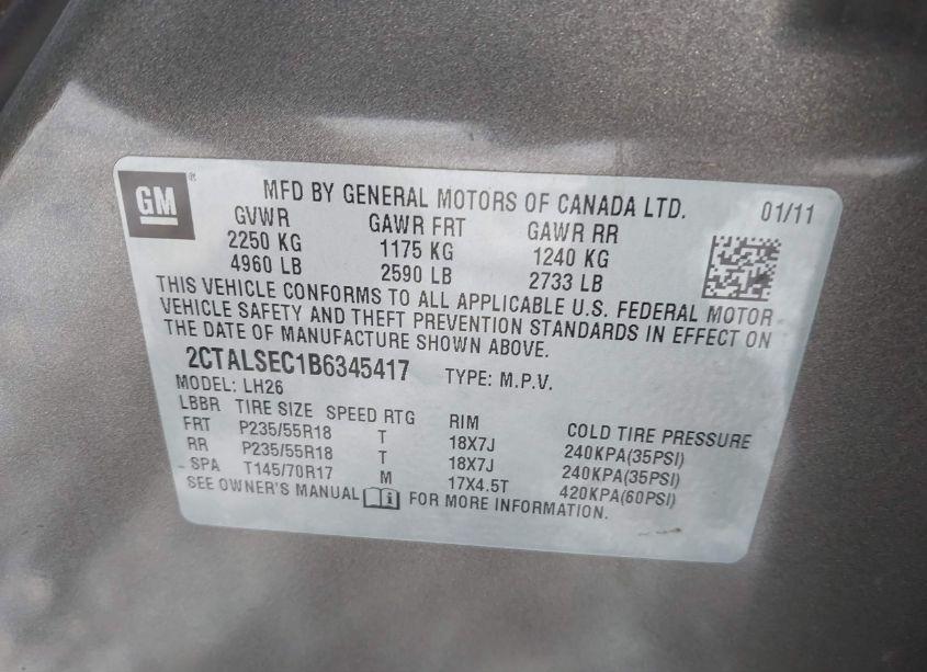 Photo 9 of 2011 Gmc Terrain SLE-2 (VIN 2CTALSEC1B6345417)