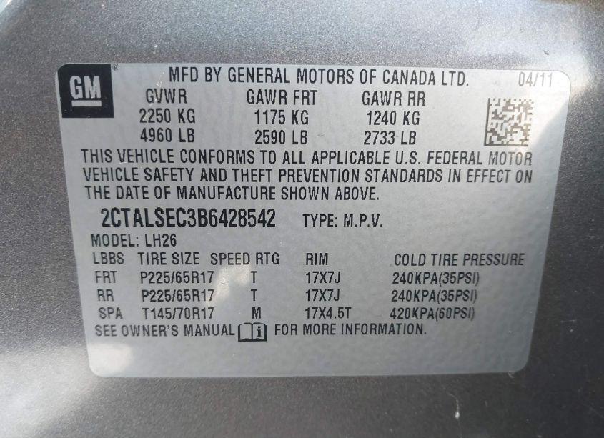 Photo 9 of 2011 Gmc Terrain SLE-2 (VIN 2CTALSEC3B6428542)