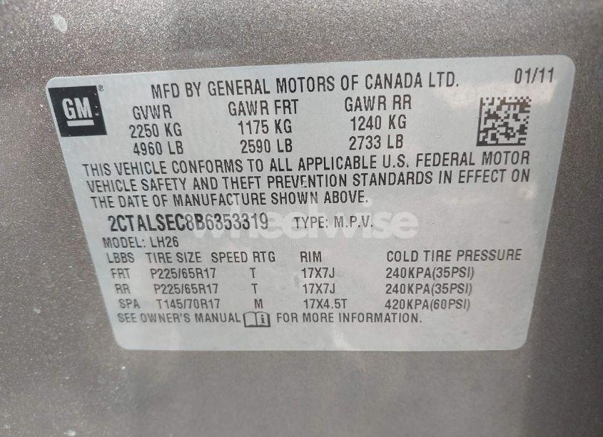 Photo 9 of 2011 Gmc Terrain SLE-2 (VIN 2CTALSEC8B6353319)