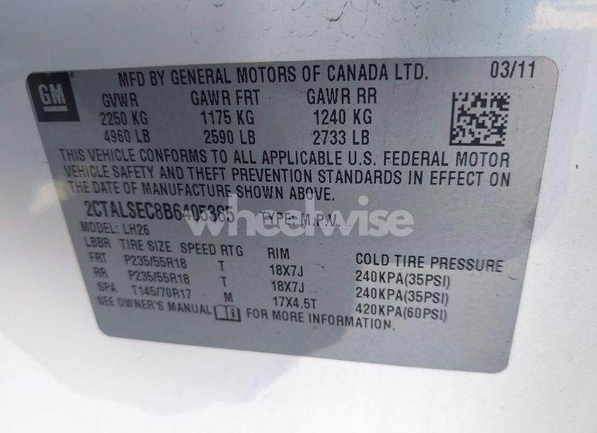 Photo 9 of 2011 Gmc Terrain SLE-2 (VIN 2CTALSEC8B6405385)