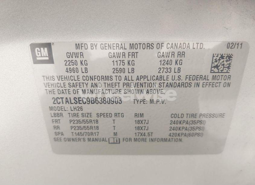 Photo 9 of 2011 Gmc Terrain SLE-2 (VIN 2CTALSEC9B6380903)