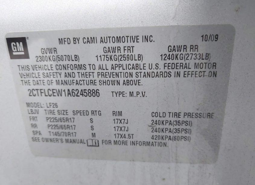 Photo 9 of 2010 Gmc Terrain SLE-1 (VIN 2CTFLCEW1A6245886)
