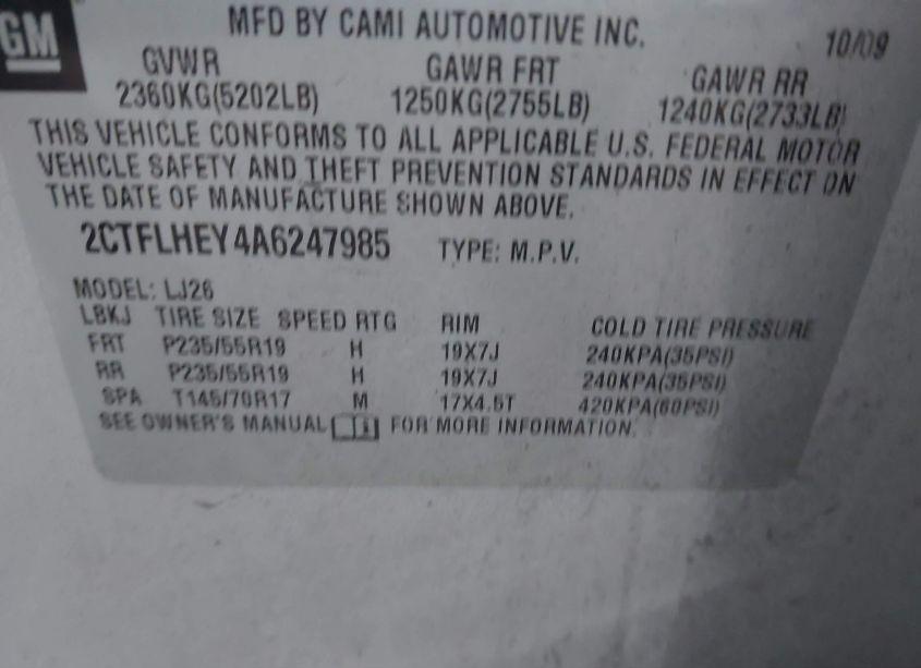 Photo 9 of 2010 Gmc Terrain SLT-2 (VIN 2CTFLHEY4A6247985)