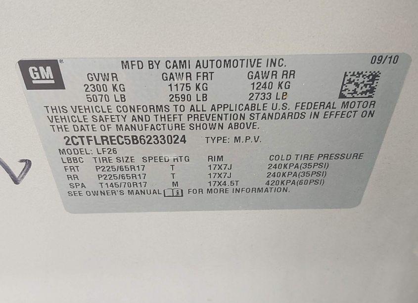 Photo 9 of 2011 Gmc Terrain SLE-1 (VIN 2CTFLREC5B6233024)