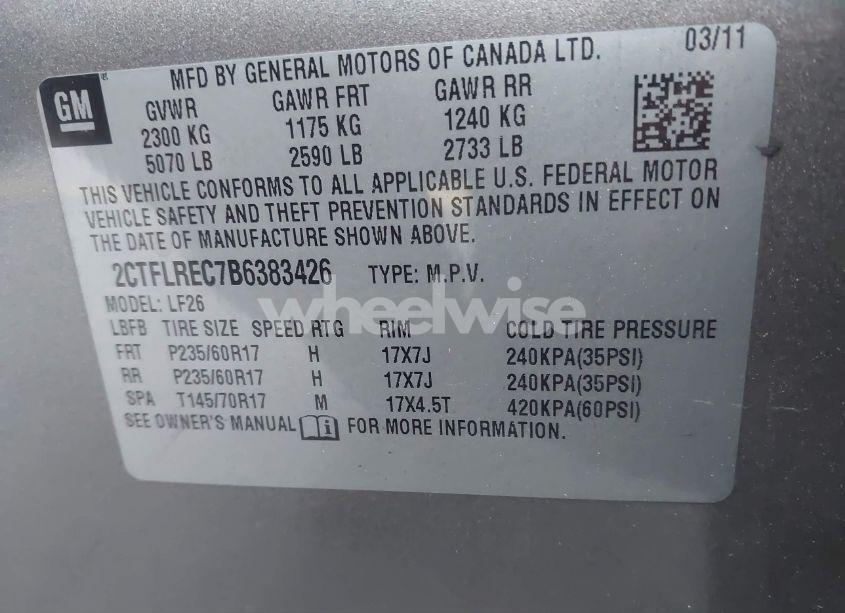 Photo 9 of 2011 Gmc Terrain SLE-1 (VIN 2CTFLREC7B6383426)