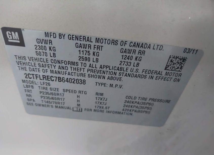 Photo 9 of 2011 Gmc Terrain SLE-1 (VIN 2CTFLREC7B6402038)