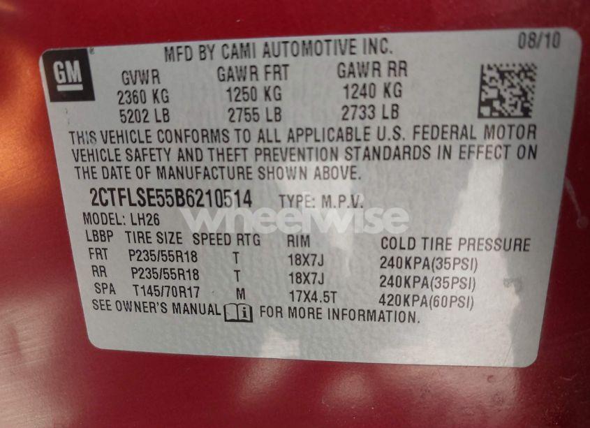 Photo 9 of 2011 Gmc Terrain SLE-2 (VIN 2CTFLSE55B6210514)