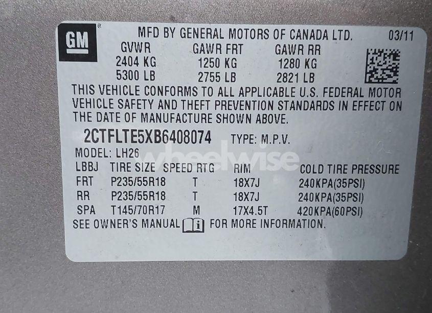 Photo 9 of 2011 Gmc Terrain SLE-2 (VIN 2CTFLTE5XB6408074)