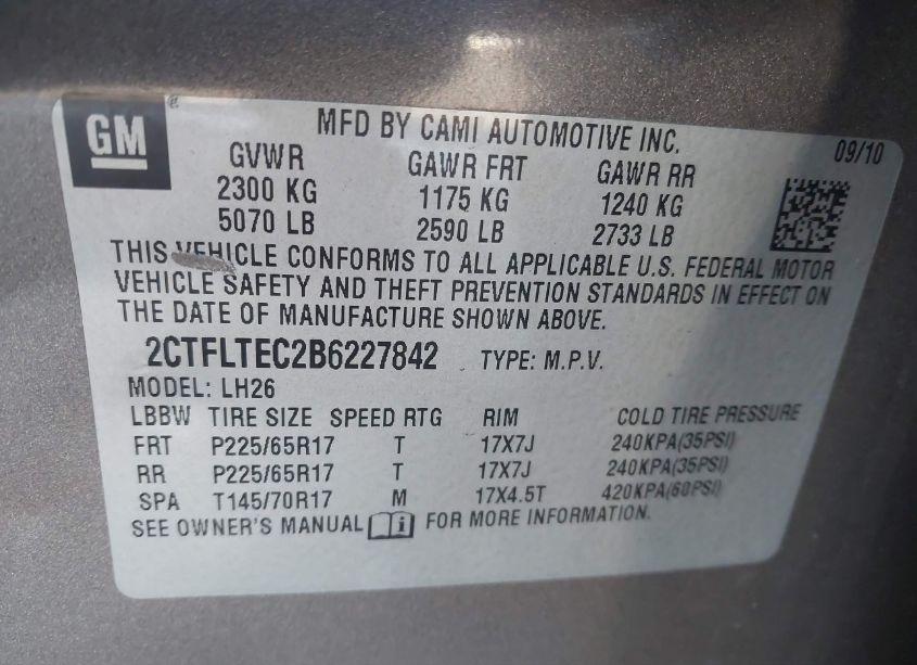 Photo 9 of 2011 Gmc Terrain SLE-2 (VIN 2CTFLTEC2B6227842)