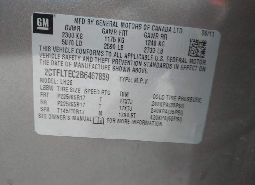 Photo 9 of 2011 Gmc Terrain SLE-2 (VIN 2CTFLTEC2B6467859)