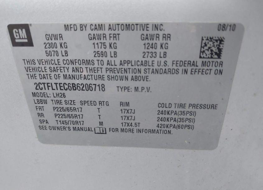 Photo 9 of 2011 Gmc Terrain SLE-2 (VIN 2CTFLTEC6B6206718)