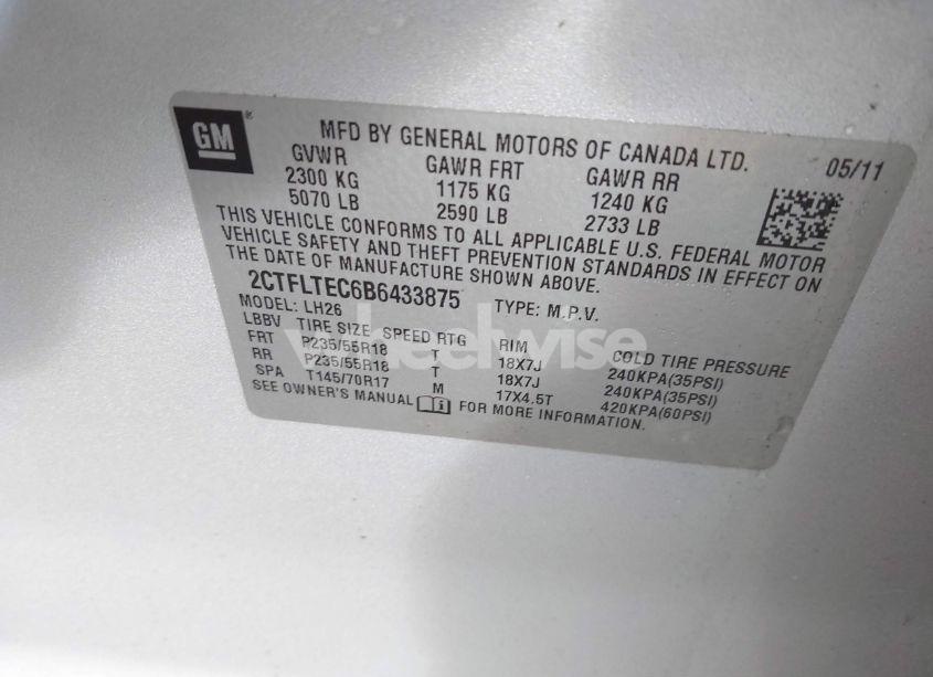 Photo 9 of 2011 Gmc Terrain SLE-2 (VIN 2CTFLTEC6B6433875)