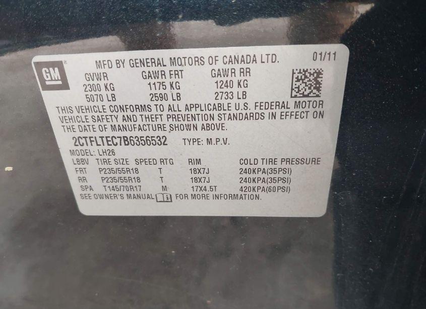 Photo 9 of 2011 Gmc Terrain SLE-2 (VIN 2CTFLTEC7B6356532)