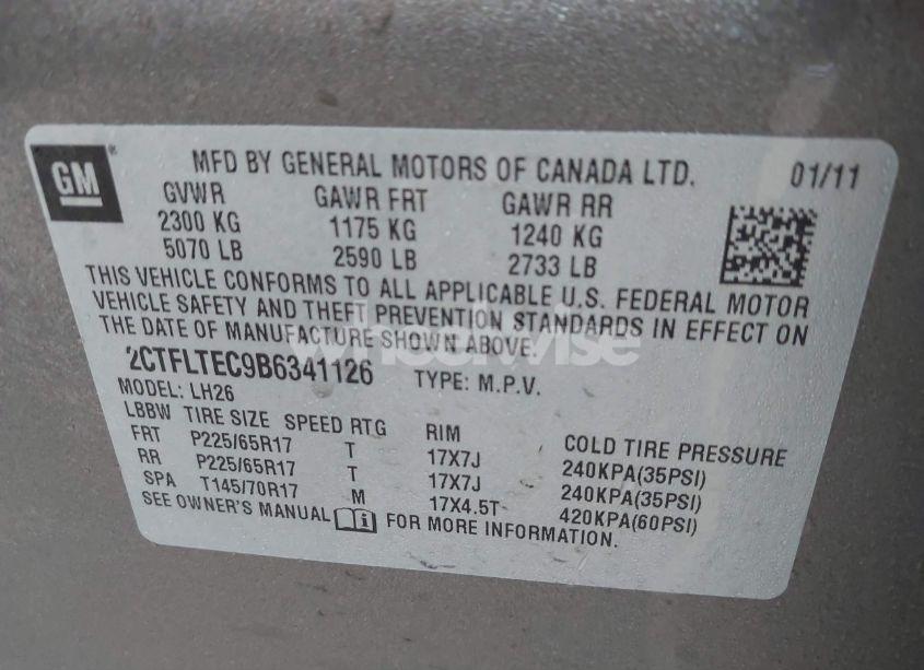 Photo 9 of 2011 Gmc Terrain SLE-2 (VIN 2CTFLTEC9B6341126)