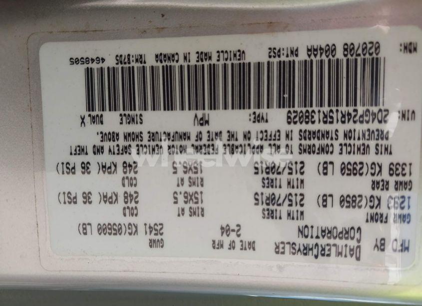 Photo 9 of 2005 Dodge Grand CARAVAN SE (VIN 2D4GP24R15R138029)