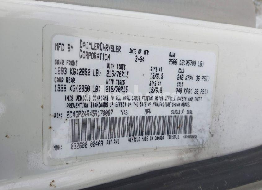 Photo 9 of 2005 Dodge Grand CARAVAN SE (VIN 2D4GP24R45R170067)