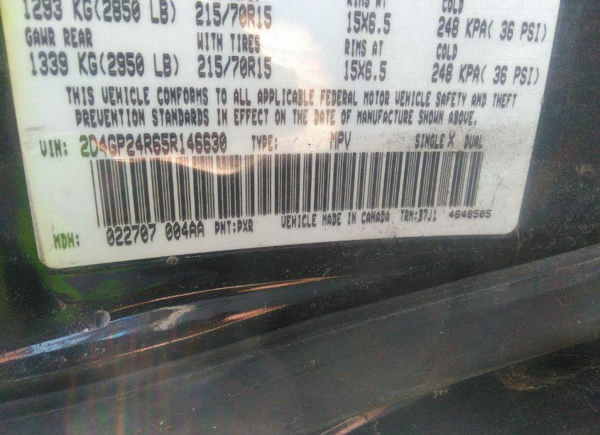 Photo 9 of 2005 Dodge Grand CARAVAN SE (VIN 2D4GP24R65R146630)