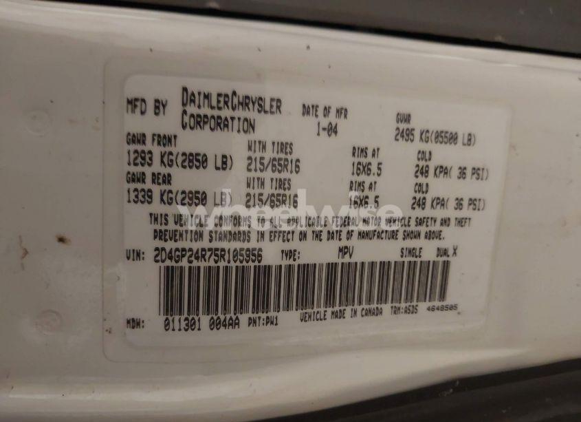 Photo 9 of 2005 Dodge Grand CARAVAN SE (VIN 2D4GP24R75R105956)