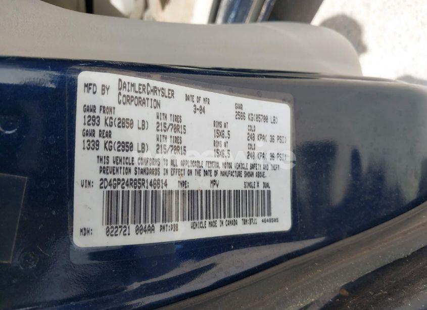 Photo 9 of 2005 Dodge Grand CARAVAN SE (VIN 2D4GP24R85R146614)