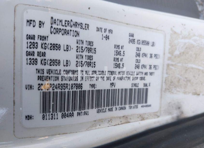 Photo 9 of 2005 Dodge Grand CARAVAN SE (VIN 2D4GP24R95R107806)