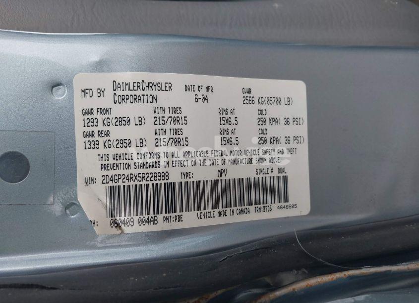 Photo 9 of 2005 Dodge Grand CARAVAN SE (VIN 2D4GP24RX5R228988)