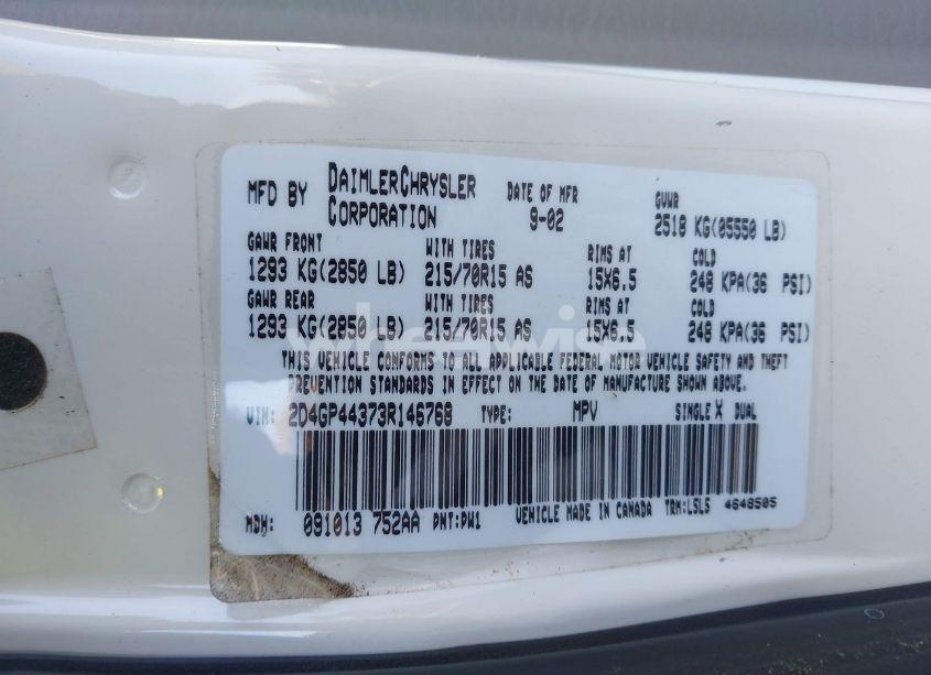 Photo 9 of 2003 Dodge Grand CARAVAN SPORT (VIN 2D4GP44373R146768)