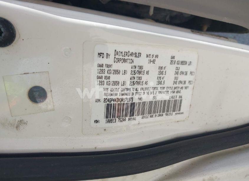 Photo 9 of 2003 Dodge Grand CARAVAN SPORT (VIN 2D4GP443X3R171373)