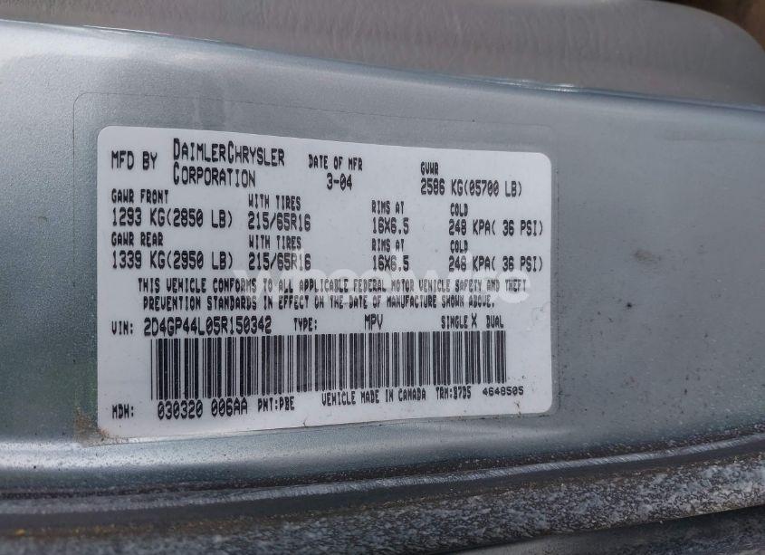 Photo 9 of 2005 Dodge Grand CARAVAN SXT (VIN 2D4GP44L05R150342)