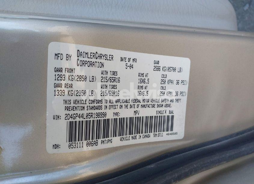 Photo 9 of 2005 Dodge Grand CARAVAN SXT (VIN 2D4GP44L05R198990)