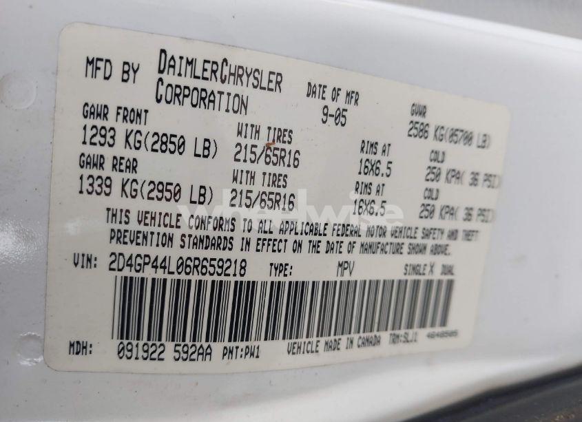 Photo 9 of 2006 Dodge Grand CARAVAN SXT (VIN 2D4GP44L06R659218)