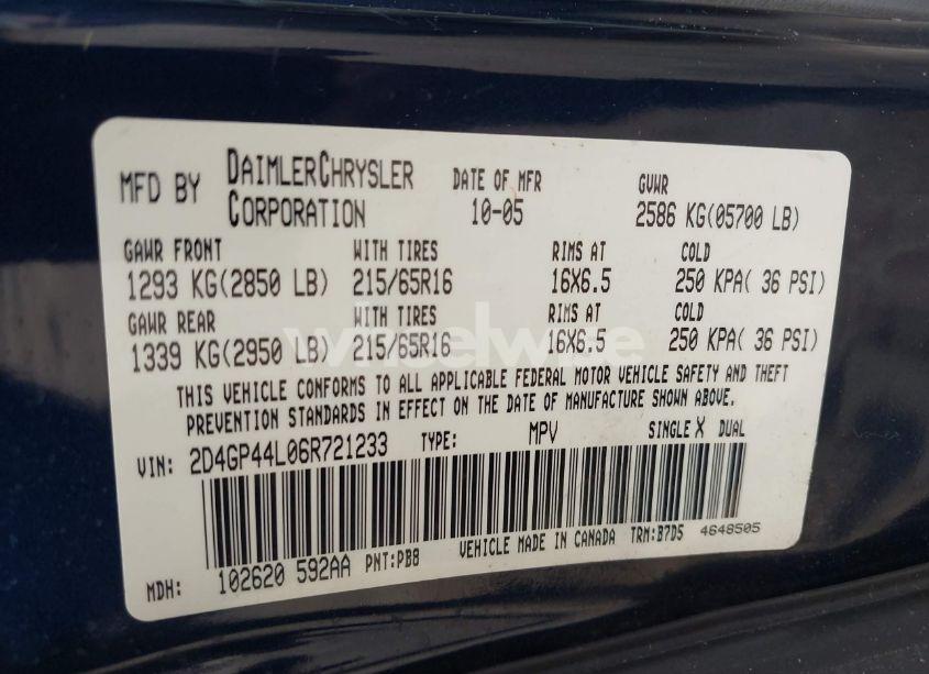 Photo 9 of 2006 Dodge Grand CARAVAN SXT (VIN 2D4GP44L06R721233)