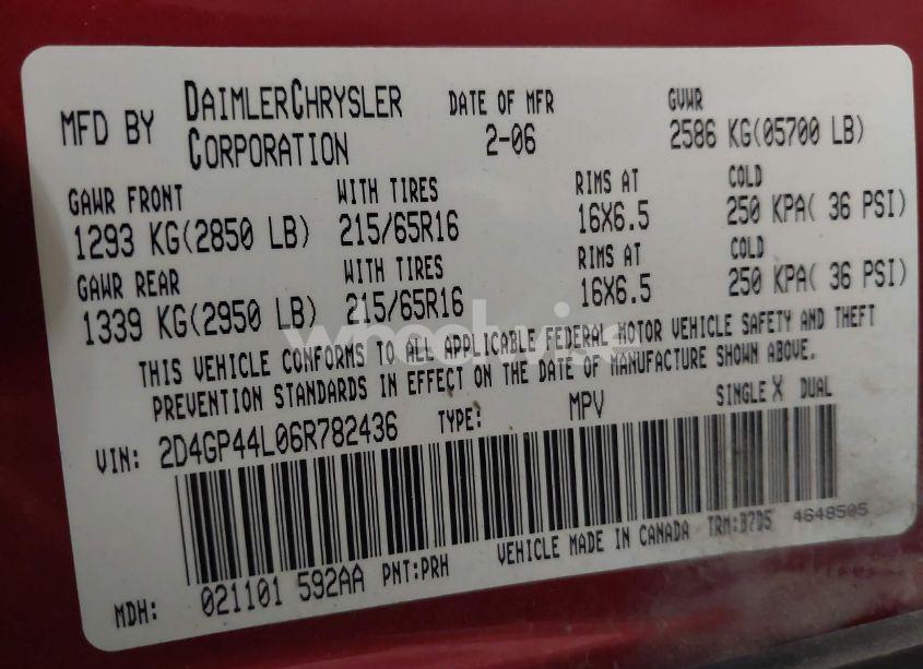 Photo 9 of 2006 Dodge Grand CARAVAN SXT (VIN 2D4GP44L06R782436)