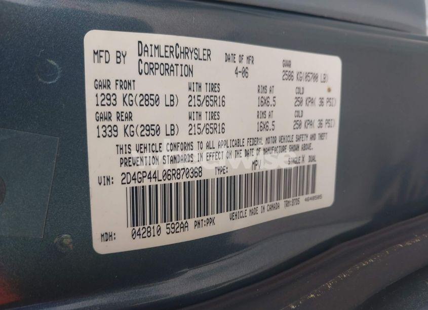 Photo 9 of 2006 Dodge Grand CARAVAN SXT (VIN 2D4GP44L06R870368)