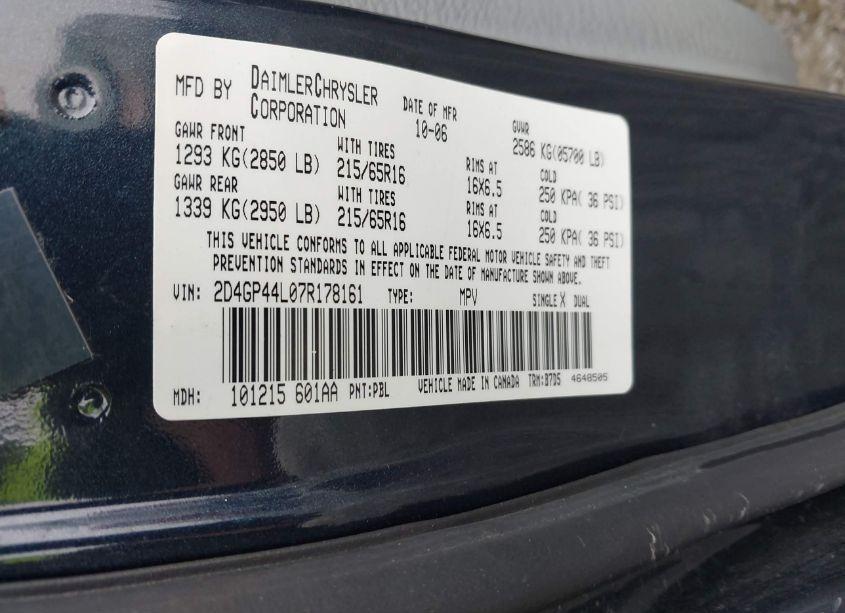 Photo 9 of 2007 Dodge Grand CARAVAN SXT (VIN 2D4GP44L07R178161)
