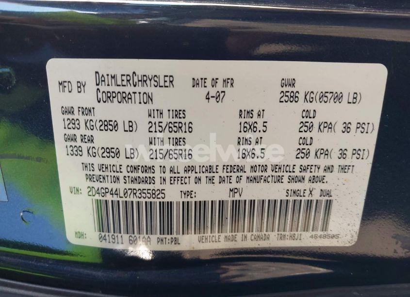 Photo 9 of 2007 Dodge Grand CARAVAN SXT (VIN 2D4GP44L07R355825)